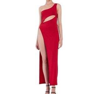 KikiRiki One Shoulder Cutout High Slit Maxi Dress Red Size Small NWT